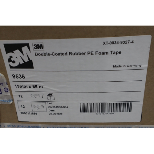 825 - New 24 Rolls of Double Coated 3M Rubber PE Foam Tape (19mm x 66mtrs)