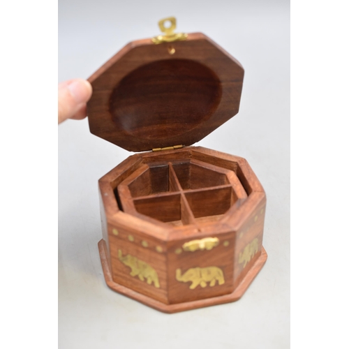 293 - A Wooden Brass Inlaid Elephant Trinket Box, Approx 4.5