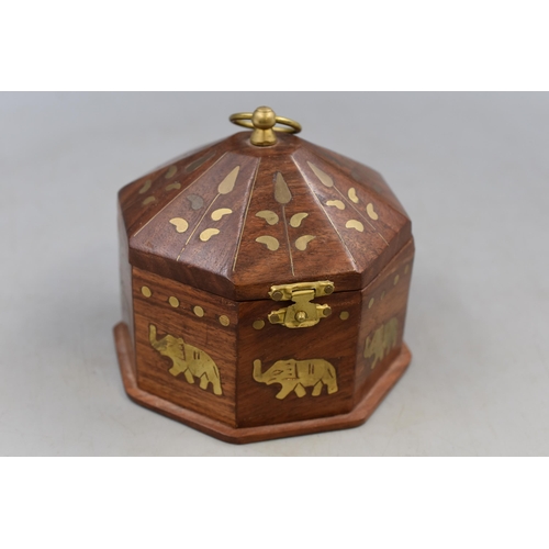 293 - A Wooden Brass Inlaid Elephant Trinket Box, Approx 4.5