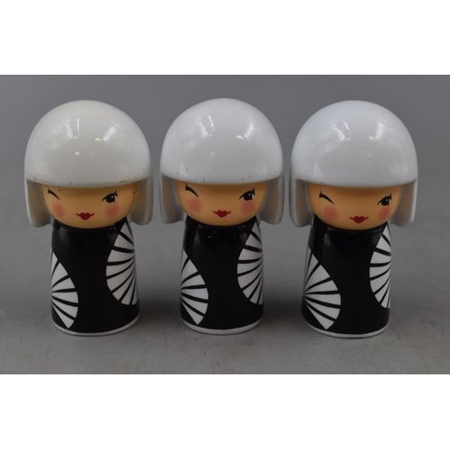 295 - Three Brand New Collctable Boxed Skincity Kokeshi Dolls