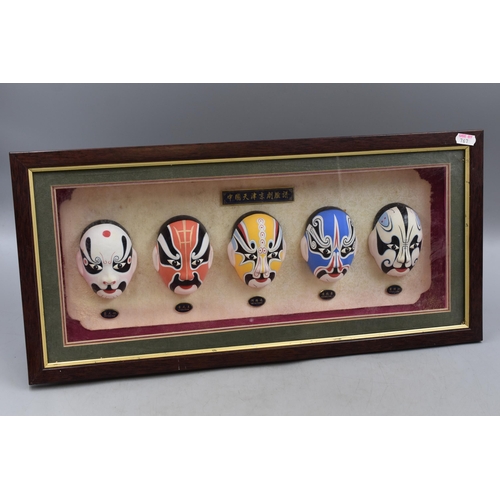 299 - Framed and Glazed Set of Hand Painted Chinese Ceramic Opera Mask approx 22