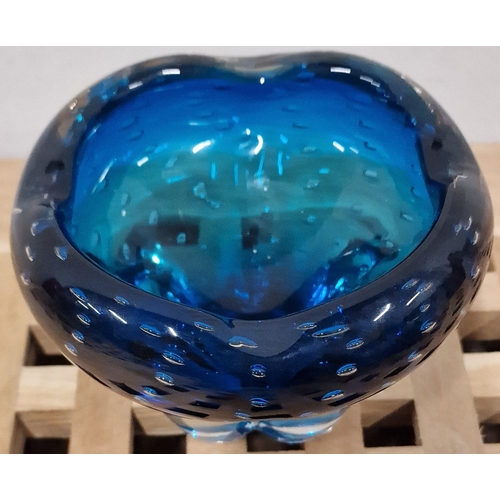 301 - Large Murano Blue Glass Controlled Bubble Art Glass Piece