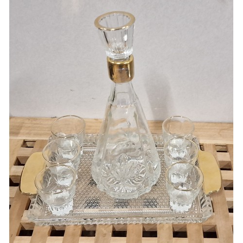 302 - Vintage Decanter with 6 Matching Glasses and Tray