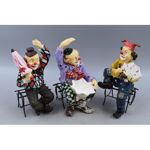 306 - Three Clown Ornaments Sitting on Benches (Approx. 9.5”)