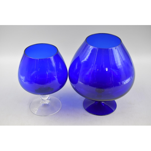 307 - Two Cobalt Blue Brandy Glasses (Largest 9