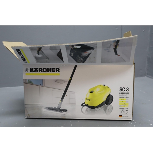 850 - Karcher SC3 steam cleaner in as new condition with attachments (looks unused) powers on when tested