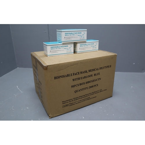 863 - A Box of 2000 New Medical Type II Disposable Face Masks, In Blue. Forty Boxes Each Containing Fifty ... 