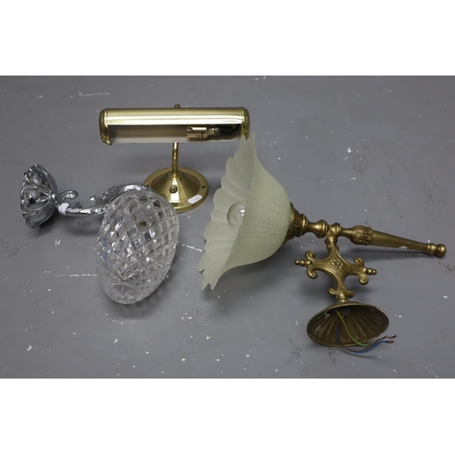 865 - Set of 3 Wall Lights, Picture Light, Brass Tulip Wall Light and a Chrome Crystal Tulip Lamp