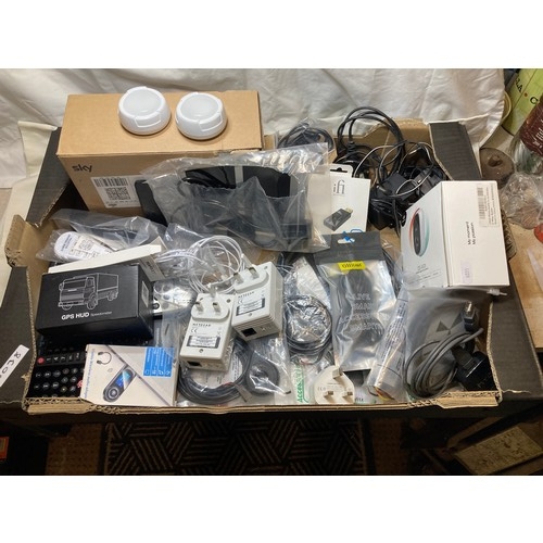 877 - Large selection of electrical items to include home plugs, USB sticks, chargers, web cam, head phone... 