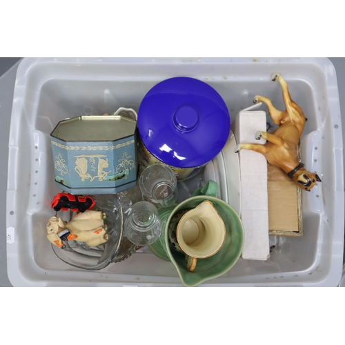 878 - A Two Box Mixed Lot To Include Royal Commemorative Ceramics, Collectable Tins, Wade Ceramic Jugs, Ko... 