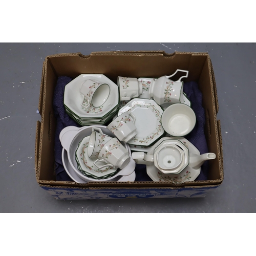 880 - Collection of Johnson Brothers Eternal Beau Tea Set approx 33 pieces to include Tea Pot, Plates, Bow... 