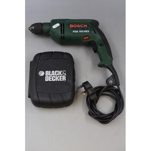 727 - A Bosch PSB 700 RES Electric Drill (Powers on When Tested), With a Black & Decker Drill Bit Set ... 