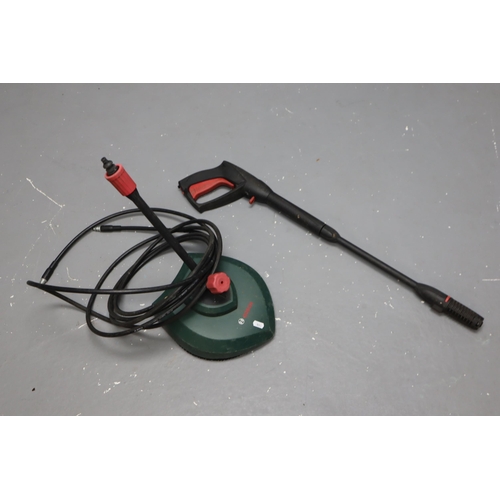 728 - Two Bosch Power Washer Attachments to include Patio Cleaner, Lance and High Pressure Hose