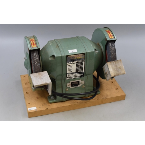 733 - NU tool 370 Watt bench grinder on wooden plinth, working when tested