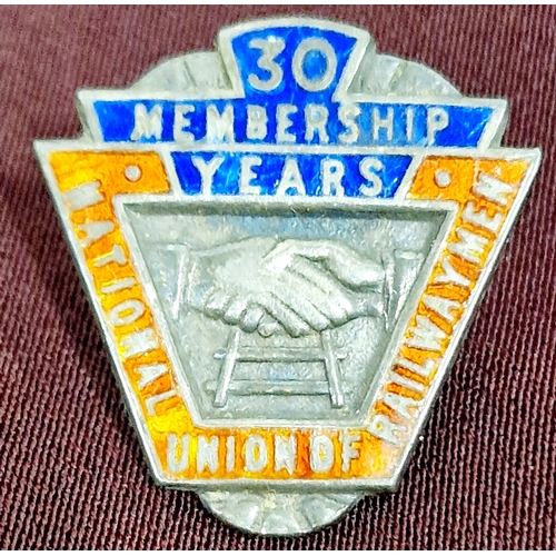 239A - Sterling Silver 30 Years National Union of Railwaymen Enamelled Pin Badge.