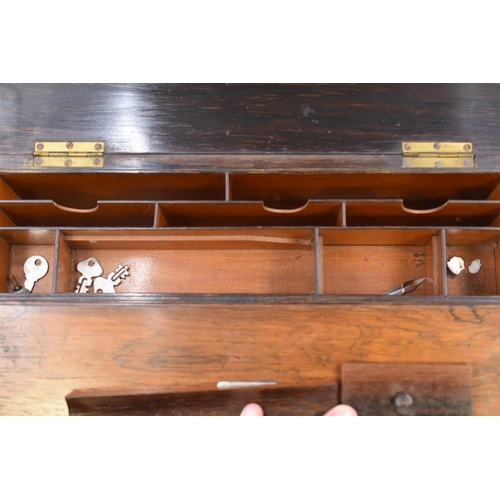 346 - Victorian mahogany writing slope with brass fittings (lockable with key), mother of pearl inlay and ... 