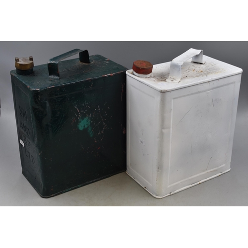 349 - Two Painted Metal Petrol Cans. Includes One With Cleveland Premium Advertising