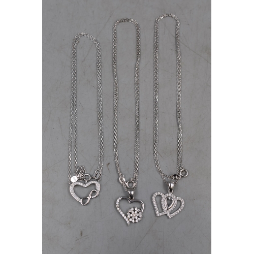 66 - Three Heart Themed Silver 925 Necklaces. Includes Infinity Design and Snowflake Design