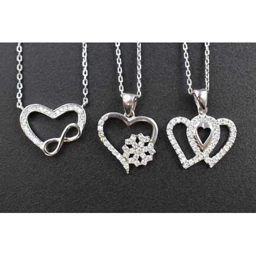 66 - Three Heart Themed Silver 925 Necklaces. Includes Infinity Design and Snowflake Design