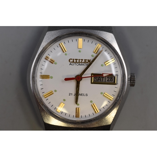 79 - Citizen 21 Jewels Automatic Day / Date Gents Watch with Leather Strap (Working)