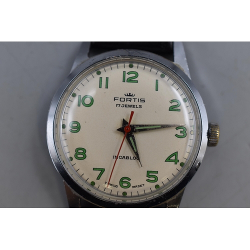 86 - Fortis 17 Jewel Mechanical Gents Watch Complete with Leather Strap