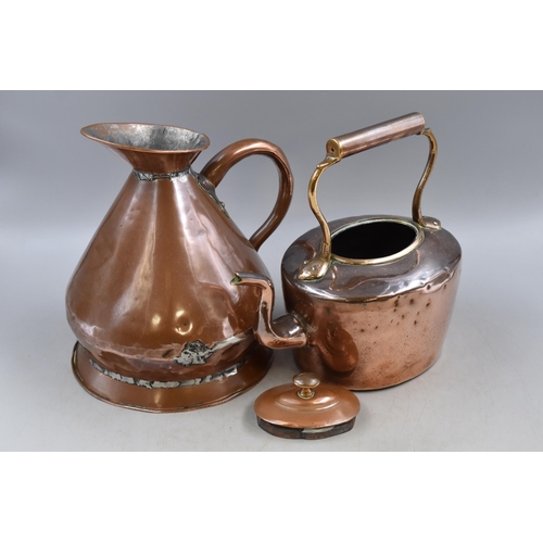 378 - Two Pieces of Vintage Copperware To Include Kettle and Jug, Jug is Approx 11