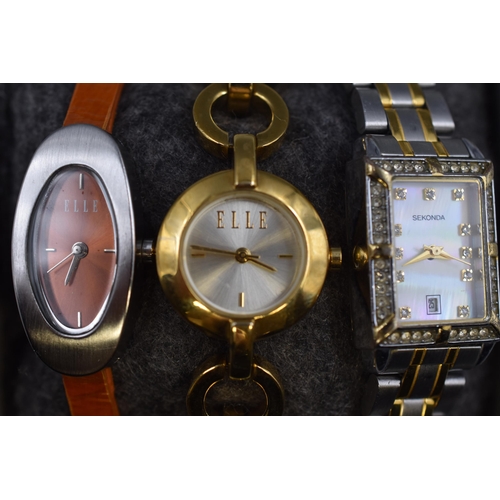 106 - Three Ladies Watches to include Elle and Sekonda (all working)