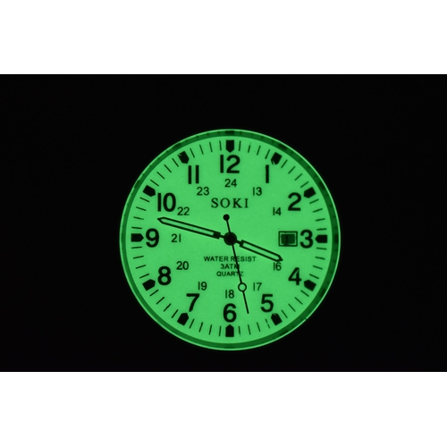 108 - A Soki Military Style Glow in The Dark Watch, On Stand