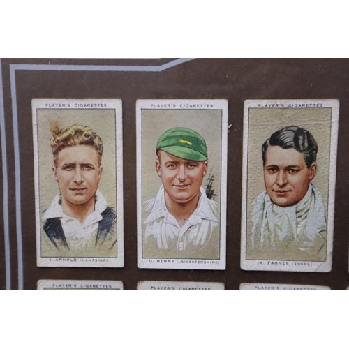 402 - John Player & Sons Cricket Cigarette Cards authenticated to be prior to 1939 in a Framed and Gla... 