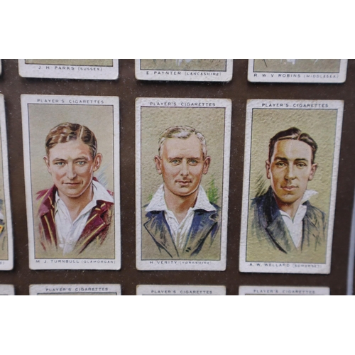 402 - John Player & Sons Cricket Cigarette Cards authenticated to be prior to 1939 in a Framed and Gla... 