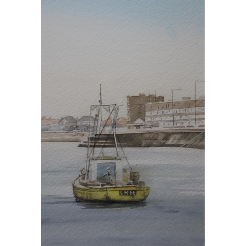 403 - Signed Framed and Glazed Detailed Watercolour Painting Depicting Boats in a Harbour Scene Signed by ... 