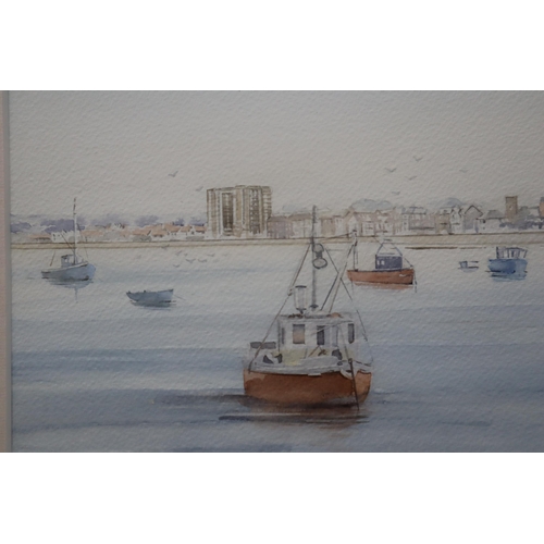 403 - Signed Framed and Glazed Detailed Watercolour Painting Depicting Boats in a Harbour Scene Signed by ... 