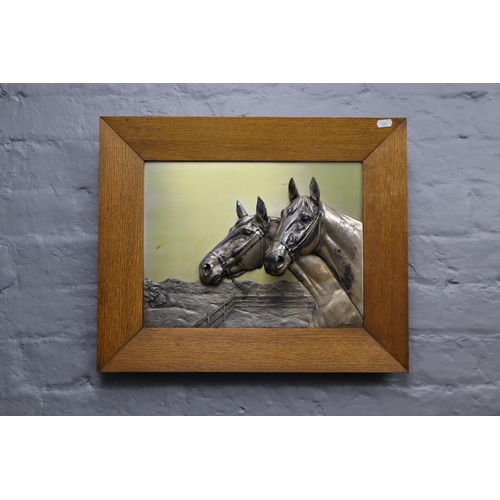 410 - Vintage Framed Wall Art Depicting Metal Horse Head Design (20.5” x 17”)