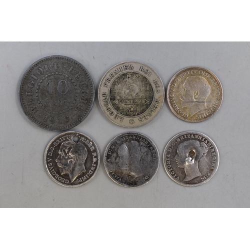 152 - Victoria and George V Silver Three pence Coins, and a 10 cent and 5 cent Coin