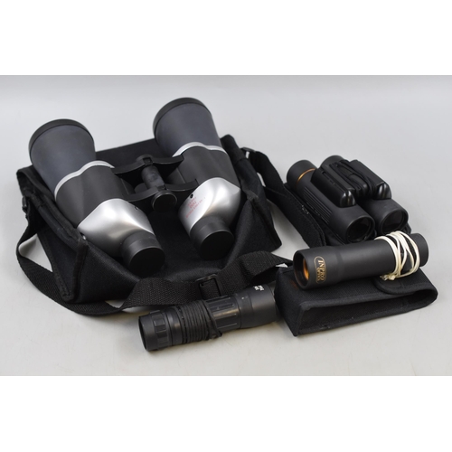 435 - Two Pairs of Binoculars With Two Monoculars. Includes Helios Field Binoculars, Inpro Optics Monocula... 