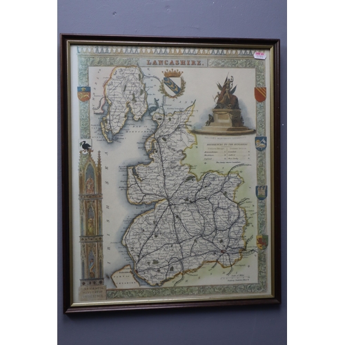 436 - Framed and Glazed Mid Century Print of Lancashire Displaying The Rail Tracks Networks 21