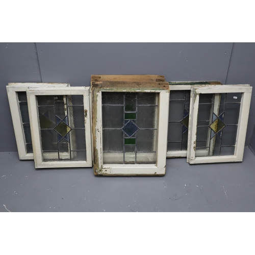 445 - Six Stained Glass Lead Lined Panels in Wooden Frames, Two Are Approx 24