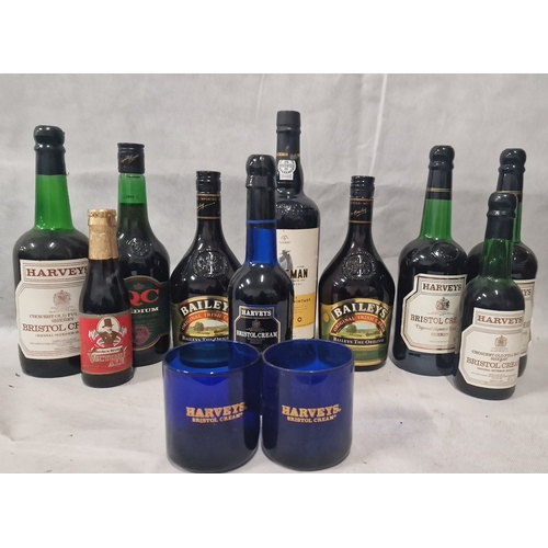 456 - Collection of Alcohol , House Clearance includes 2 Blue Harvey's Glasses and a Blue Bottle of Harvey... 