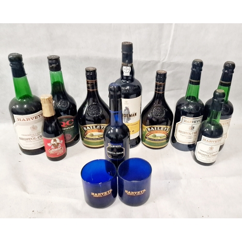 456 - Collection of Alcohol , House Clearance includes 2 Blue Harvey's Glasses and a Blue Bottle of Harvey... 