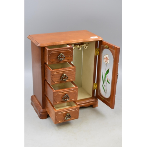 473 - Decorative Wooden Jewellery Box with Four Lined Drawers and Hanging Compartment (10.5” x 8.5&r... 