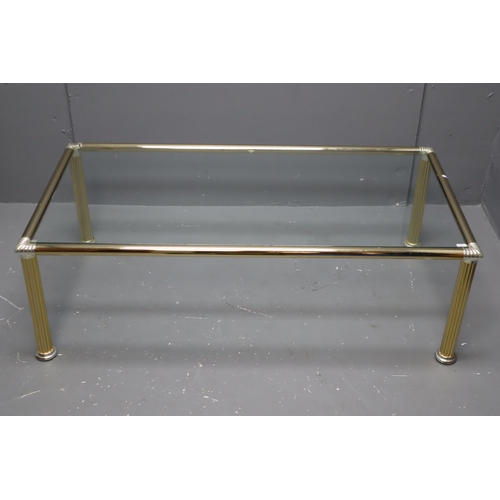 477 - A Brass Framed Glass Topped Columnar Coffee Table, Approx 45.5