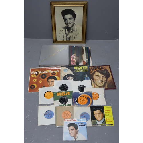 494 - A Selection of Elvis Presley Related Items. Includes Vinyl Box Set, Singles, Framed Print and More