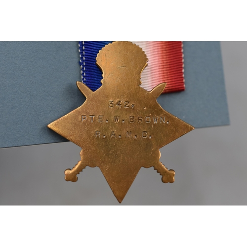 269 - WWI 1914 TO 1915 Star Medal awarded to 342 Private William Brown of The Royal Army Medical Corps