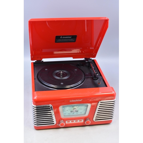 513 - Retro Style Steepletone Record Player/ Sterio Radio, Radio Powers on when tested Record deck unteste... 