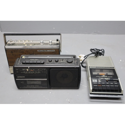 522 - Selection of Three Vintage Radio/Cassette Player including Hitachi and Grundig (untested)