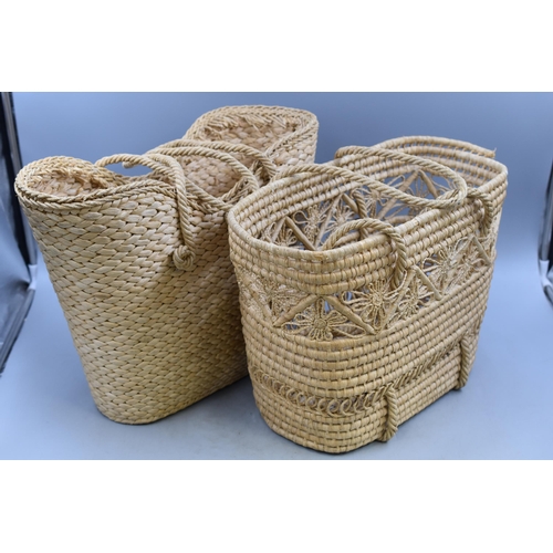 535 - Two Rattan Shopping Baskets, Royaltex Handbag, and a Rope Basket with Wooden Handles