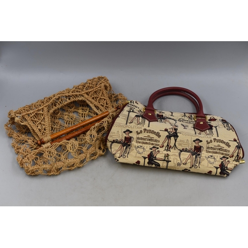 535 - Two Rattan Shopping Baskets, Royaltex Handbag, and a Rope Basket with Wooden Handles