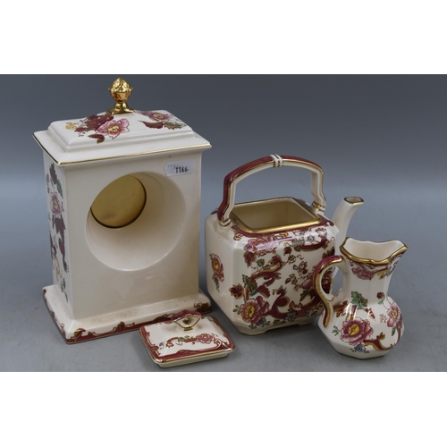 311 - Masons Mandalay Mantle Clock, Teapot and Jug