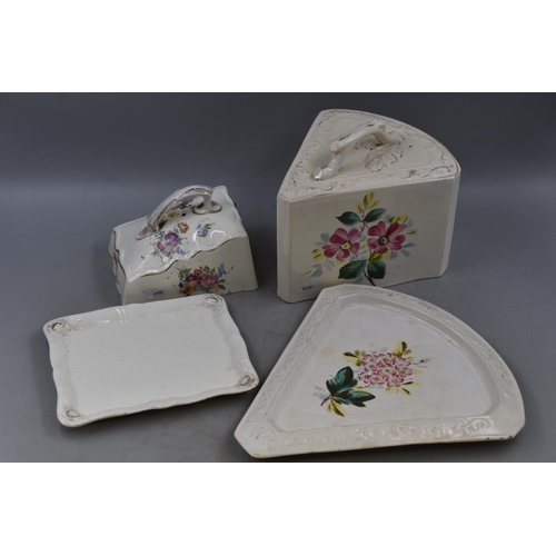 337 - Antique Floral Stoneware Dish and Butter Dish