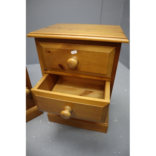 572 - Two Pine Bedside Cabinets. Includes Three Drawer, And One Drawer over Door. Both Approx 16